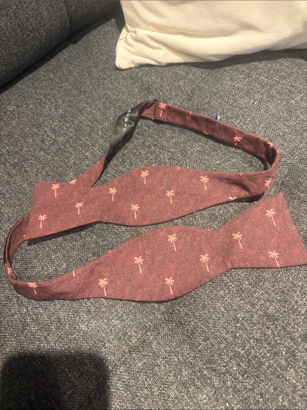 The Tie Bar Burgundy Self-Tie Bow Tie with Pink Palm Trees